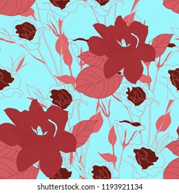 Beautiful seamless floral pattern background. Tropical flowers vector illustration.
