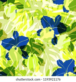 Beautiful seamless floral pattern background. Tropical flowers vector illustration.

