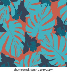 Beautiful seamless floral pattern background. Tropical flowers vector illustration.

