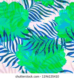 Beautiful seamless floral pattern background. Tropical flowers vector illustration.
