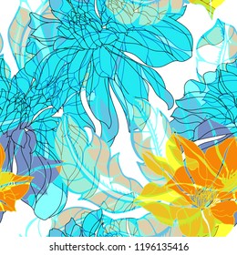 Beautiful seamless floral pattern background. Tropical flowers vector illustration.
