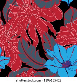 Beautiful seamless floral pattern background. Tropical flowers vector illustration.

