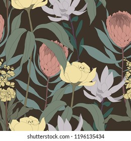 Beautiful seamless floral pattern background. Tropical flowers vector illustration.
