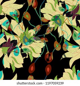 Beautiful seamless floral pattern background. Tropical flowers vector illustration.
