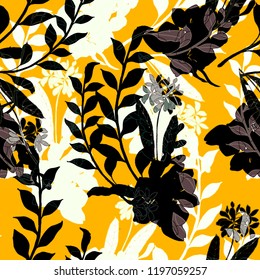 Beautiful seamless floral pattern background. Tropical flowers vector illustration.
