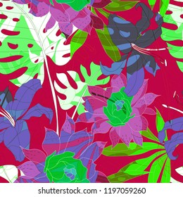 Beautiful seamless floral pattern background. Tropical flowers vector illustration.
