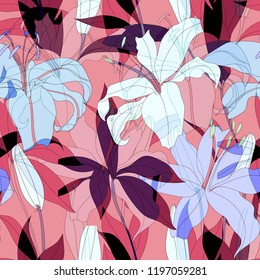 Beautiful seamless floral pattern background. Tropical flowers vector illustration.
