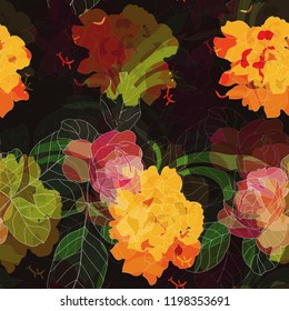 Beautiful seamless floral pattern background. Tropical flowers vector illustration.
