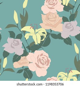 Beautiful seamless floral pattern background. Tropical flowers vector illustration.

