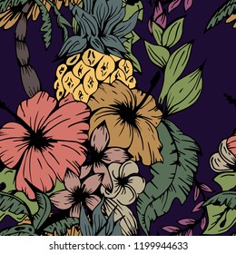 Beautiful seamless floral pattern background. Tropical flowers vector illustration.
