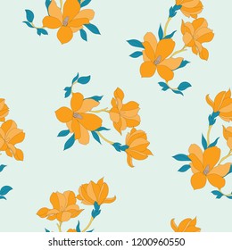 Beautiful seamless floral pattern background. Tropical flowers vector illustration.