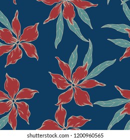 Beautiful seamless floral pattern background. Tropical flowers vector illustration.
