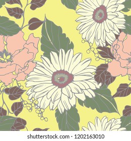 Hermoso fondo floral sin fisuras. Ilustración vectorial de flores tropicales.