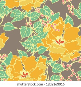 Beautiful seamless floral pattern background. Tropical flowers vector illustration.