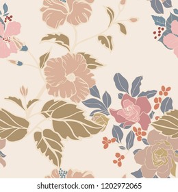 Beautiful seamless floral pattern background. Tropical flowers vector illustration.