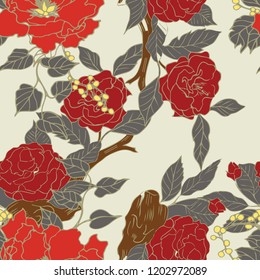 Beautiful seamless floral pattern background. Tropical flowers vector illustration.