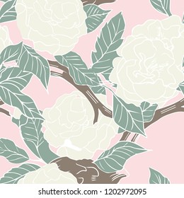 Beautiful seamless floral pattern background. Tropical flowers vector illustration.