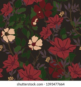 Beautiful seamless floral pattern background. Tropical flowers vector illustration.