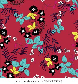 Beautiful seamless floral pattern background. Tropical flowers vector illustration.
