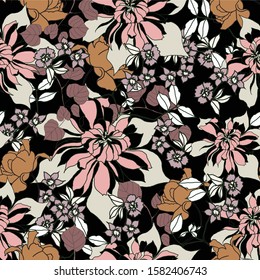 Beautiful seamless floral pattern background. Tropical flowers vector illustration.
