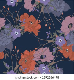 Beautiful seamless floral pattern background. Tropical flowers vector illustration.
