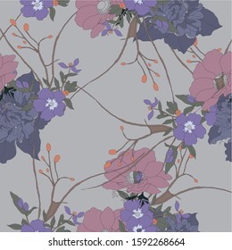 Beautiful seamless floral pattern background. Tropical flowers vector illustration.
