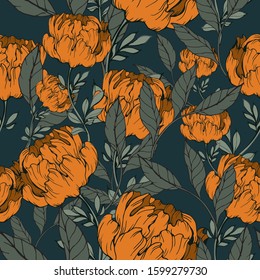 Beautiful seamless floral pattern background. Tropical flowers vector illustration.
