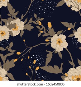 Beautiful seamless floral pattern background. Tropical flowers vector illustration.
