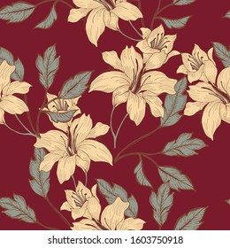 Beautiful seamless floral pattern background. Tropical flowers vector illustration.
