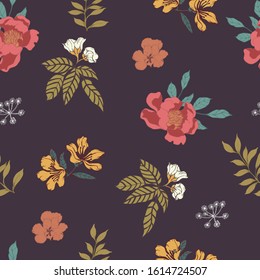 Beautiful seamless floral pattern background. Tropical flowers vector illustration.

