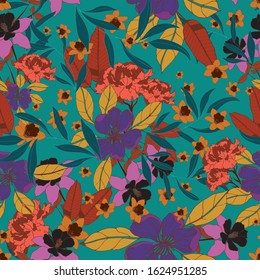 Beautiful seamless floral pattern background. Tropical flowers vector illustration.
