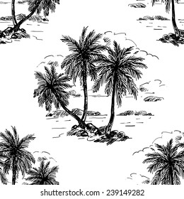 Beautiful seamless floral pattern background. Landscape with palm trees