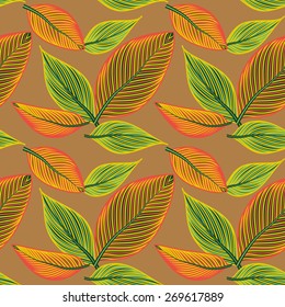 Beautiful seamless floral pattern background with large exotic leaves