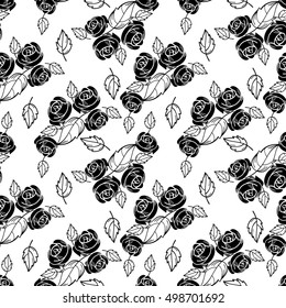 Beautiful seamless floral pattern. Black and white pattern with roses. Vector clip art.
