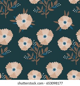 Beautiful seamless Floral pattern. Botanical texture in vintage style. Flowers and leaves background for invitation, stationery and wrapping paper.