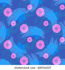 Beautiful Seamless Floral Pattern with Brush Strokes .