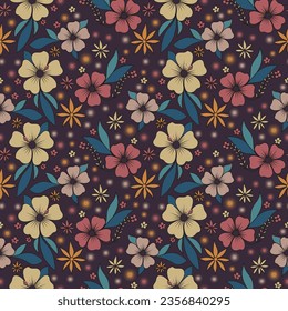 A beautiful seamless floral pattern consisting of hand-drawn tropical flowers in vector design.