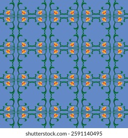 Beautiful seamless floral pattern with decorative vines and flowers. Ideal for textiles, wallpapers, invitations, backgrounds, and print design. Elegant and stylish vector illustration. Rickshaw art. 