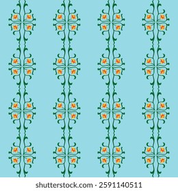 Beautiful seamless floral pattern with decorative vines and flowers. Ideal for textiles, wallpapers, invitations, backgrounds, and print design. Elegant and stylish vector illustration. Rickshaw art. 