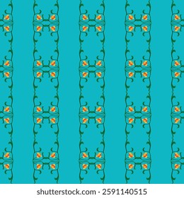 Beautiful seamless floral pattern with decorative vines and flowers. Ideal for textiles, wallpapers, invitations, backgrounds, and print design. Elegant and stylish vector illustration. Rickshaw art. 