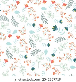 Beautiful seamless floral pattern with delicate leaves and flowers in soft pastel colors. Perfect for backgrounds, wallpapers, textiles, and digital designs with a natural touch.