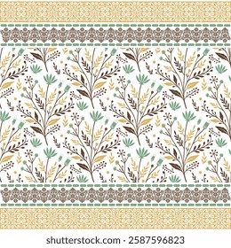 beautiful seamless floral pattern with ethnic border and ornamental art design

