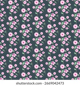 Hermoso patrón floral sin fisuras con flores de color rosa y hojas verdes sobre un fondo oscuro. Perfecto para la tela, el Fondo de pantalla, el abrigo del regalo, la papelería, los textiles, y los proyectos decorativos con estilo.
