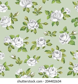 Beautiful seamless floral pattern, flower vector illustration. Elegance wallpaper with of white roses on floral background. Decorative Beautiful vector illustration texture. 