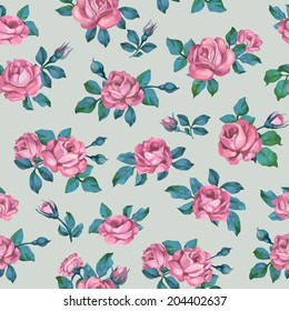 Beautiful seamless floral pattern, flower vector illustration. Elegance wallpaper with of pink roses on floral background. Decorative Beautiful vector illustration texture. 