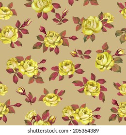 Beautiful seamless floral pattern, flower vector illustration. Elegance wallpaper with of yellow roses on floral background. Decorative Beautiful vector illustration texture. 