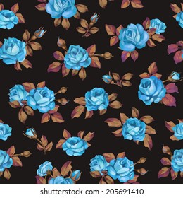 Beautiful seamless floral pattern, flower vector illustration. Elegance wallpaper with of blue roses on floral background. Decorative Beautiful vector illustration texture. 