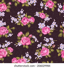 Beautiful seamless floral pattern, flower vector illustration. Elegance wallpaper with of  roses and forget-me-not on floral background. Decorative Beautiful vector illustration texture. 