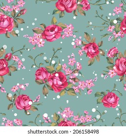 Beautiful seamless floral pattern, flower vector illustration. Elegance wallpaper with of roses and forget-me-not on floral background. Decorative Beautiful vector illustration texture. 