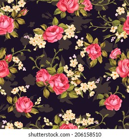 Beautiful seamless floral pattern, flower vector illustration. Elegance wallpaper with of roses and forget-me-not on floral background. Decorative Beautiful vector illustration texture. 
